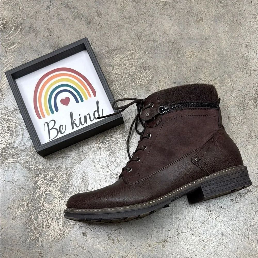 Brown Lace-Up Boots with Rugged Design